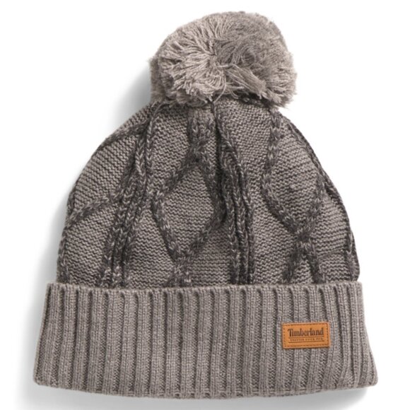 NEW TIMBERLAND Plaited Cable Knit Beanie Light Grey Heather unisex 069mn - Picture 2 of 4
